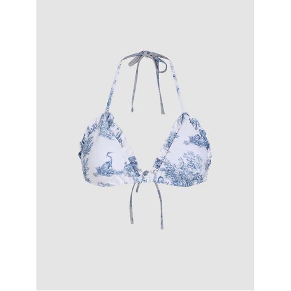 Cider White Blue Toile Print Ruffle Bikini Set Xs/S NWOT - Picture 5 of 9